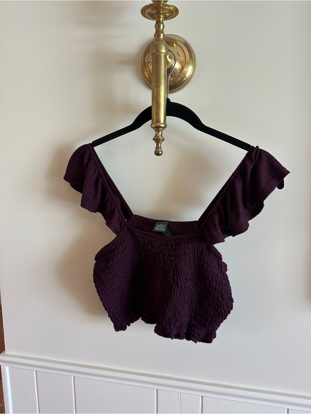 wild fable Plum Smocked Ruffle Shoulder Crop Top